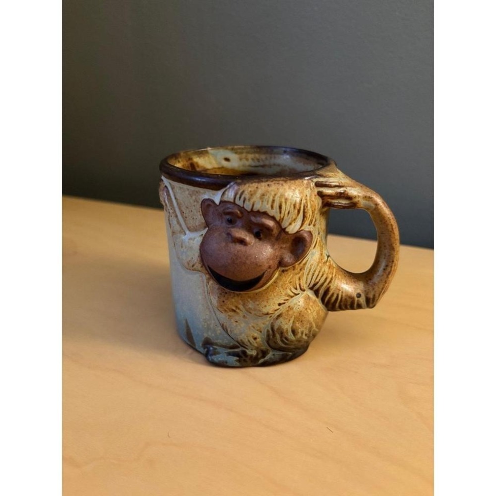 Vintage John buck monkey stoneware mug